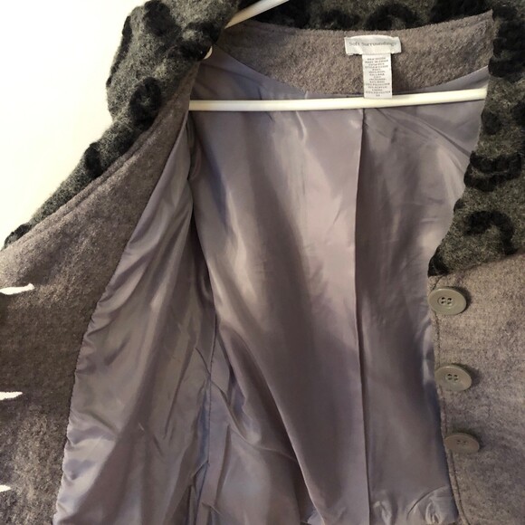 SOFT SURROUNDINGS XS GREY WOOL 3 BUTTON JACKET WITH PATTERNED COLLAR AND CUFFS - Picture 9 of 9